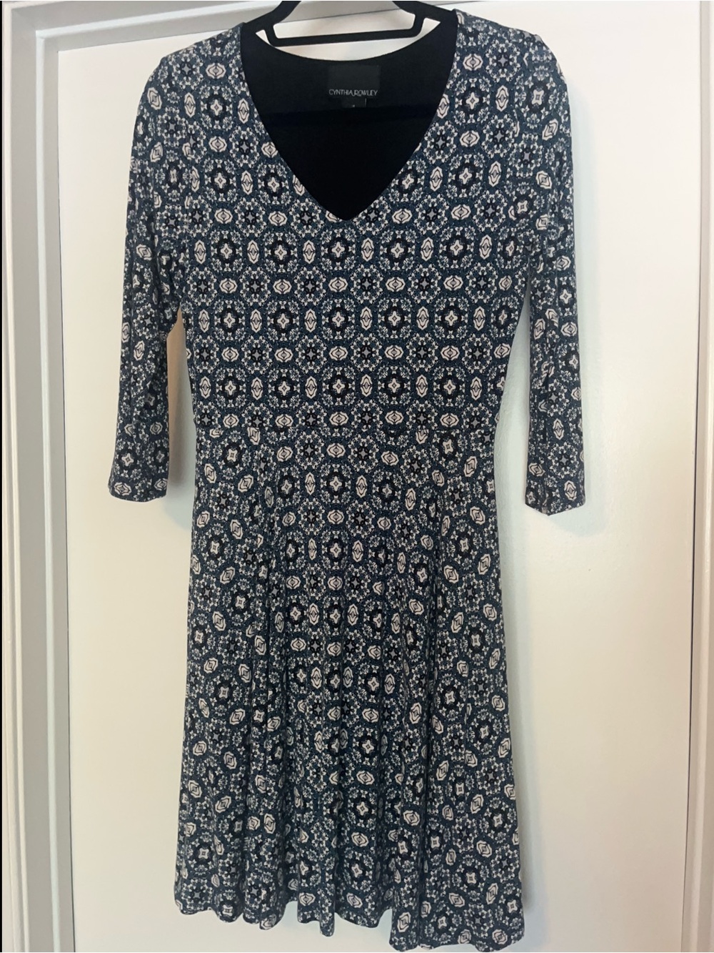 Cynthia Rowley Navy and White Printed Fit-and-Flare Dress